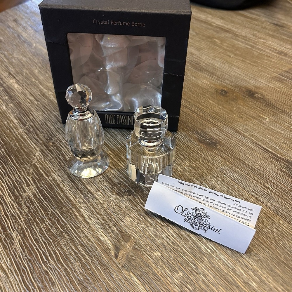 Oleg Cassini Crystal Perfume Bottle 3" Hand Crafted Set Of 2 Glass
